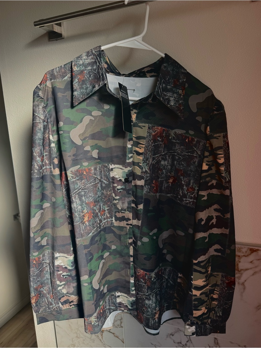 Camouflage Patchwork Button-Up Blouse